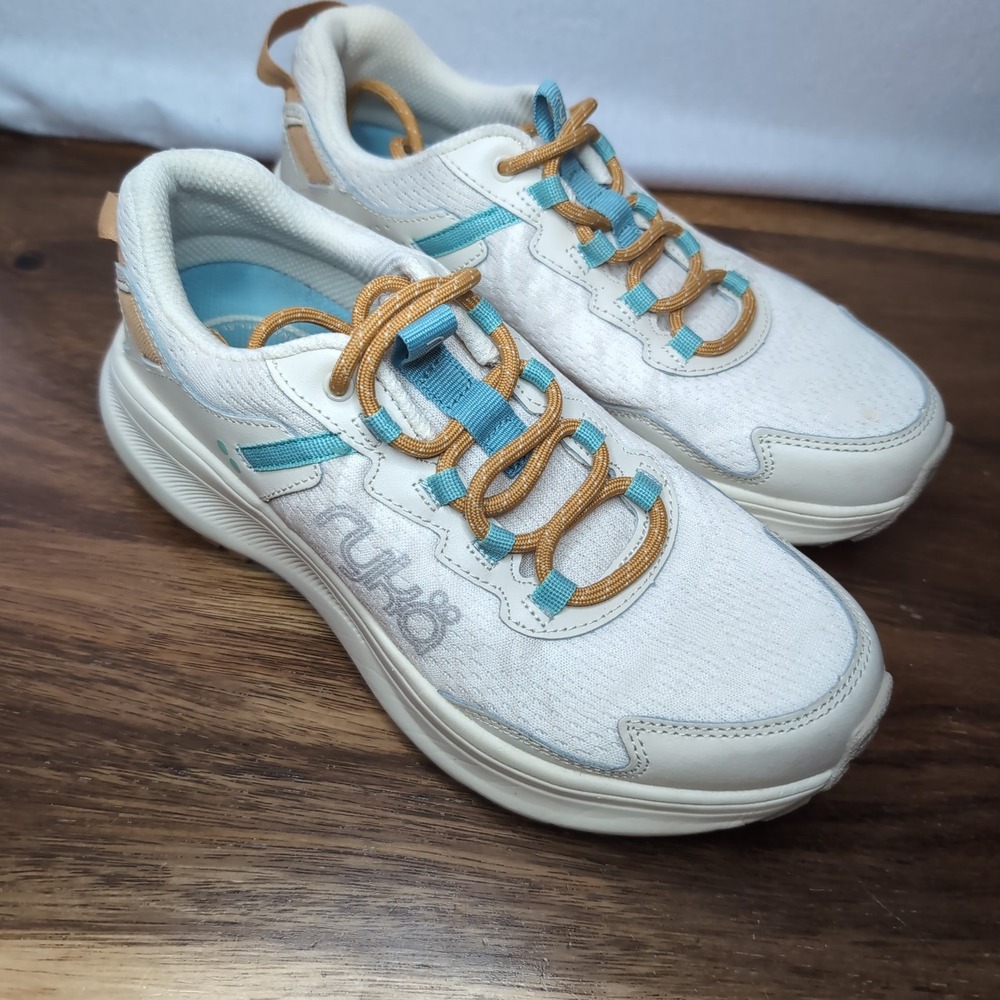 Ryka Treetop Trail Womens Walking Shoes White Teal Tan Sneakers Size 7.5M